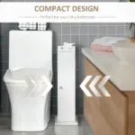 HOMCOM Toilet Paper Storage Cabinet 26" Narrow Bathroom Organizer Floor Standing White - Image 4