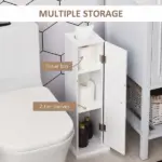 HOMCOM Toilet Paper Storage Cabinet 26" Narrow Bathroom Organizer Floor Standing White - Image 5
