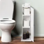 HOMCOM Toilet Paper Storage Cabinet 26" Narrow Bathroom Organizer Floor Standing White - Image 10