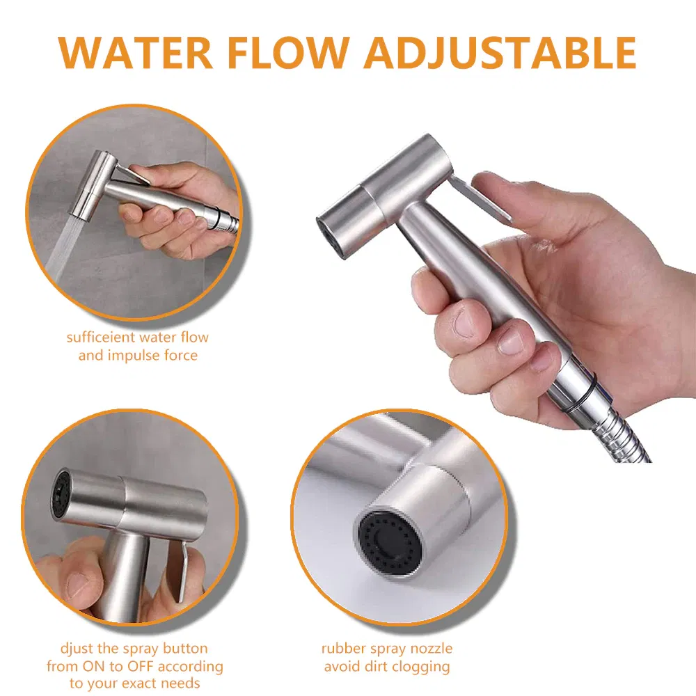Stainless Steel Handheld Bidet Sprayer Kit with Hose and T-Valve