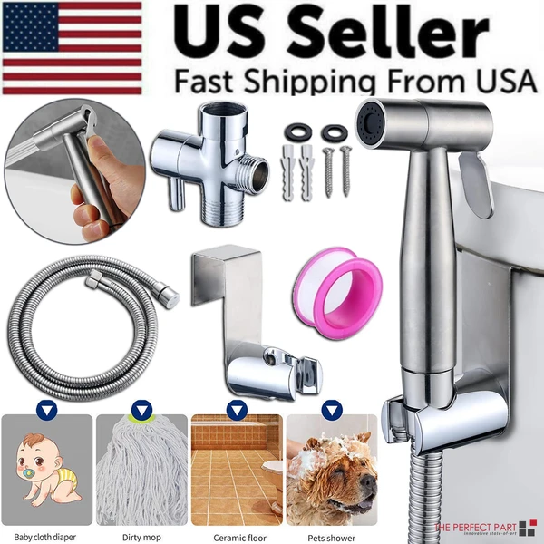 toilet-shattaf-adapter-hose-bidet-spray-stainless-steel-handheld-shower-head-us-6.webp Stainless Steel Handheld Bidet Sprayer Kit with Hose and T-Valve - Image 1