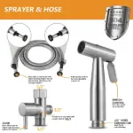 Stainless Steel Handheld Bidet Sprayer Kit with Hose and T-Valve - Image 3