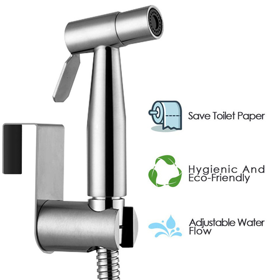 Stainless Steel Handheld Bidet Sprayer Kit with Hose and T-Valve