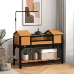 PawHut Tortoise Enclosure Tortoise House with Adjustable Lamp Holder Storage Shelf, Dual Main Houses, Openable Lid, Yellow - Image 2