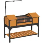 PawHut Tortoise Enclosure Tortoise House with Adjustable Lamp Holder Storage Shelf, Dual Main Houses, Openable Lid, Yellow - Image 11