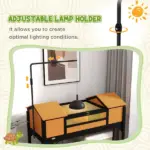 PawHut Tortoise Enclosure Tortoise House with Adjustable Lamp Holder Storage Shelf, Dual Main Houses, Openable Lid, Yellow - Image 5
