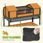 PawHut Tortoise Enclosure Tortoise House with Adjustable Lamp Holder Storage Shelf, Dual Main Houses, Openable Lid, Yellow - Image 6