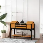PawHut Tortoise Enclosure Tortoise House with Adjustable Lamp Holder Storage Shelf, Dual Main Houses, Openable Lid, Yellow - Image 10