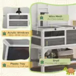 Tortoise Habitat with Shelf Storage Tortoise Gift Accessory with Weather Protection for Indoor, Light Gray - Image 7