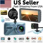 4 Inch Dual Dash Cam with 1296P Front and 720P Rear Camera