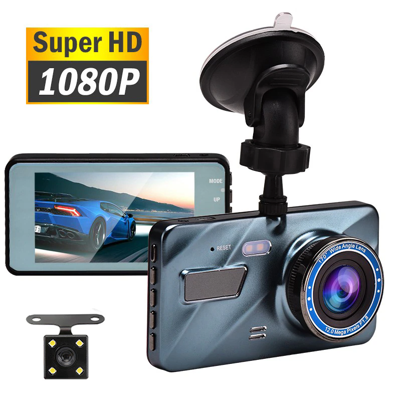 4 Inch Dual Dash Cam with 1296P Front and 720P Rear Camera