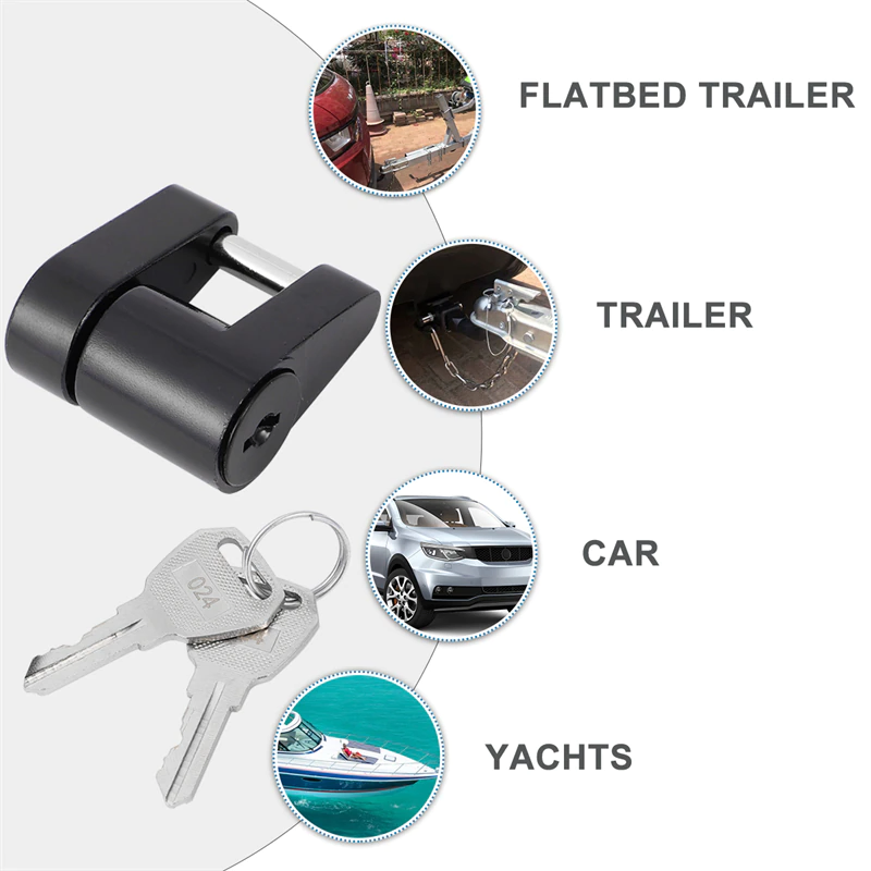 Trailer Hitch Coupler Lock 1/4 Inch Diameter 3/4 Inch Span with 2 Keys