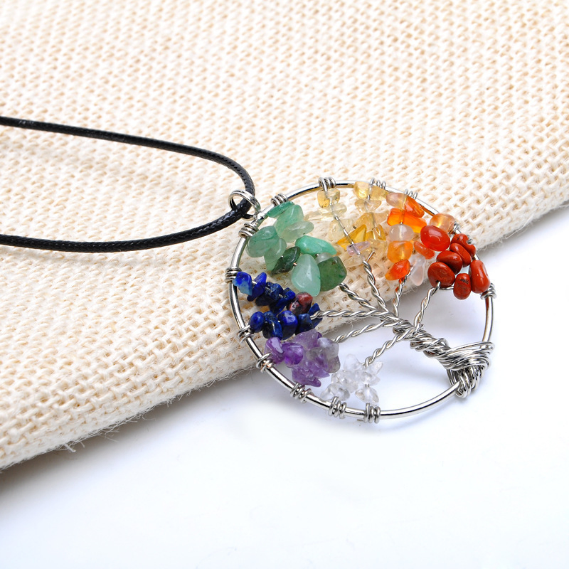 Tree of Life 7 Chakra Natural Gemstone Pendant Necklace