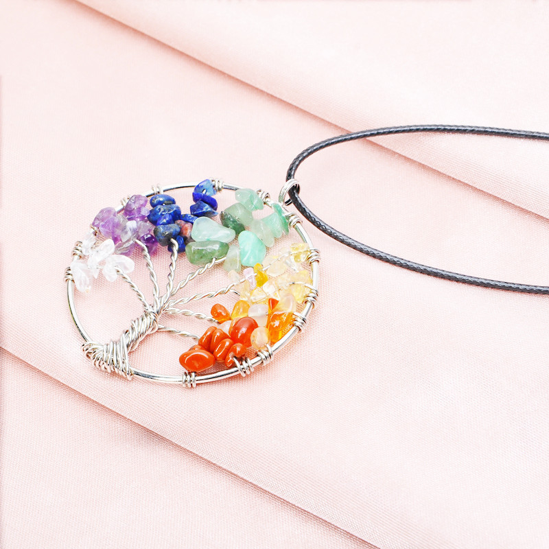 Tree of Life 7 Chakra Natural Gemstone Pendant Necklace