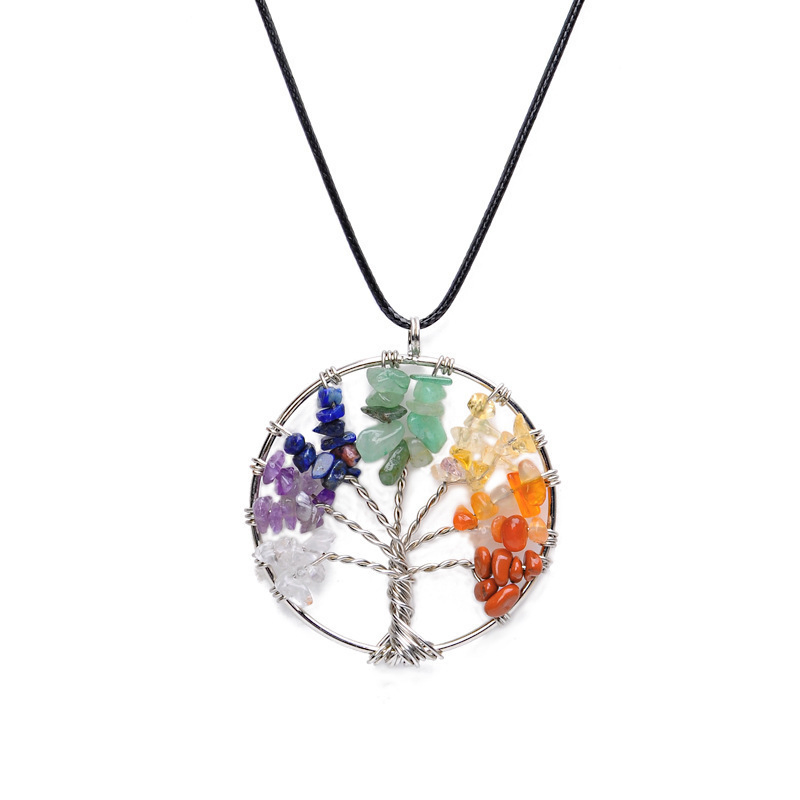 Tree of Life 7 Chakra Natural Gemstone Pendant Necklace