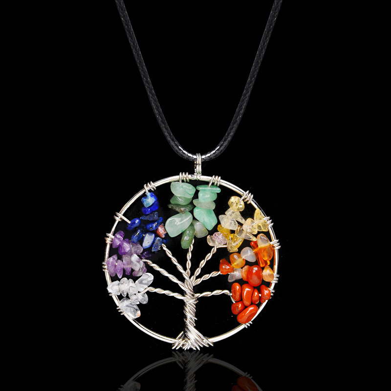 Tree of Life 7 Chakra Natural Gemstone Pendant Necklace