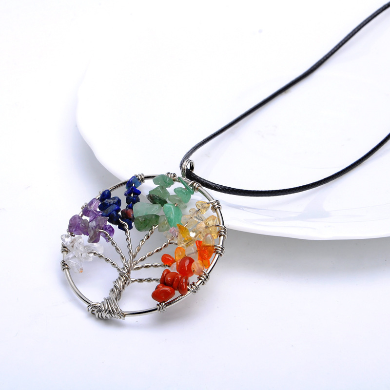 Tree of Life 7 Chakra Natural Gemstone Pendant Necklace
