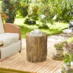 HOMCOM Tree Stump Stool Side Table Round Tabletop Wood Grain Finish Indoor Outdoor Natural - Image 2