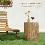 HOMCOM Tree Stump Stool Side Table Round Tabletop Wood Grain Finish Indoor Outdoor Natural - Image 4
