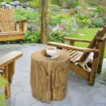 HOMCOM Tree Stump Stool Side Table Round Tabletop Wood Grain Finish Indoor Outdoor Natural - Image 7