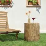 HOMCOM Tree Stump Stool Side Table Round Tabletop Wood Grain Finish Indoor Outdoor Natural - Image 10
