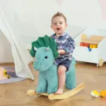 Triceratops Rocking Horse Plush Toy for Toddlers 3-6 Years Green Realistic Sounds Ride-On - Image 2