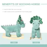 Triceratops Rocking Horse Plush Toy for Toddlers 3-6 Years Green Realistic Sounds Ride-On - Image 6