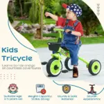 Tricycle for Kids Age 2-5, Toddler Bike for Children, Green - Image 4