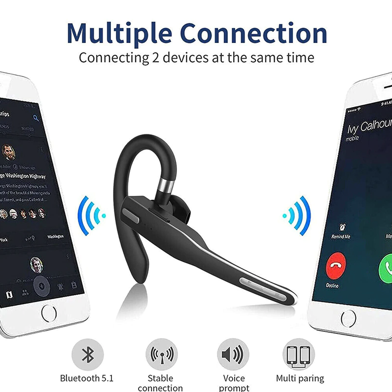 Bluetooth 5.1 Trucker Headset with Dual Microphone Noise Cancellation