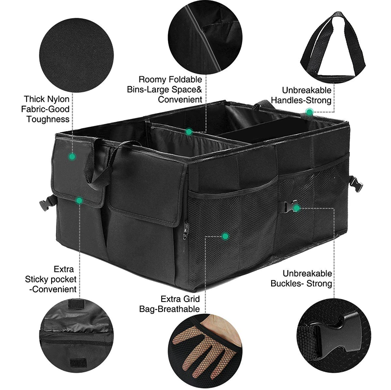 40L Folding Car Trunk Cargo Organizer with Compartments and Pockets