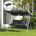 Outsunny Tufted Bench Cushions and Throw Pillows, Outdoor Replacement Bench Seat Pad, Back Cushion and 2 Pillows, Charcoal Gray - Image 10