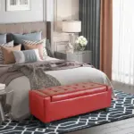 Tufted Storage Ottoman Bench, 50.5" Faux Leather, Rectangular, Bright Red, Space-Saving for Living Room, Entryway - Image 2