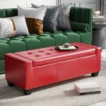 Tufted Storage Ottoman Bench, 50.5" Faux Leather, Rectangular, Bright Red, Space-Saving for Living Room, Entryway - Image 11