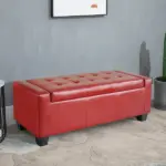 Tufted Storage Ottoman Bench, 50.5" Faux Leather, Rectangular, Bright Red, Space-Saving for Living Room, Entryway - Image 12