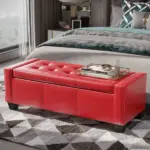 Tufted Storage Ottoman Bench, 50.5" Faux Leather, Rectangular, Bright Red, Space-Saving for Living Room, Entryway - Image 15