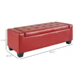 Tufted Storage Ottoman Bench, 50.5" Faux Leather, Rectangular, Bright Red, Space-Saving for Living Room, Entryway - Image 3