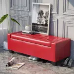 Tufted Storage Ottoman Bench, 50.5" Faux Leather, Rectangular, Bright Red, Space-Saving for Living Room, Entryway - Image 8