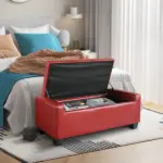 Tufted Storage Ottoman Bench, 50.5" Faux Leather, Rectangular, Bright Red, Space-Saving for Living Room, Entryway - Image 10