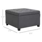 HOMCOM Tufted Storage Ottoman with Lift Top and Eucalyptus Wood Frame Gray - Image 3