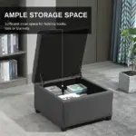 HOMCOM Tufted Storage Ottoman with Lift Top and Eucalyptus Wood Frame Gray - Image 4