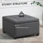 HOMCOM Tufted Storage Ottoman with Lift Top and Eucalyptus Wood Frame Gray - Image 7