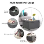 HOMCOM Tufted Storage Ottoman with Lift Top and Eucalyptus Wood Frame Gray - Image 8