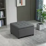 HOMCOM Tufted Storage Ottoman with Lift Top and Eucalyptus Wood Frame Gray - Image 9