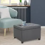 HOMCOM Tufted Storage Ottoman with Lift Top and Eucalyptus Wood Frame Gray - Image 10