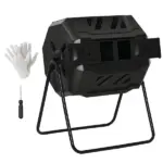 Tumbling Compost Bin Outdoor 360 Degree Dual Chamber Rotating Composter 43 Gallon, Black