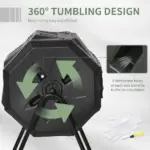 Tumbling Compost Bin Outdoor 360 Degree Dual Chamber Rotating Composter 43 Gallon, Black - Image 5