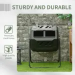 Tumbling Compost Bin Outdoor 360 Degree Dual Chamber Rotating Composter 43 Gallon, Black - Image 7