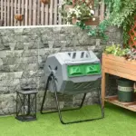 Tumbling Compost Bin Outdoor 360 Degree Dual Chamber Rotating Composter 43 Gallon, Light Gray - Image 2