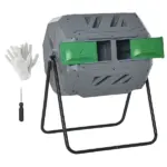 Tumbling Compost Bin Outdoor 360 Degree Dual Chamber Rotating Composter 43 Gallon, Light Gray - Image 11