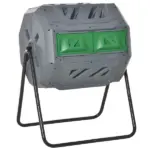 Tumbling Compost Bin Outdoor 360 Degree Dual Chamber Rotating Composter 43 Gallon, Light Gray